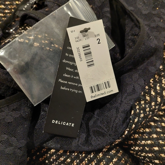 The Limited Women's Size 2 Black Dress Gold Copper Metallic Lace Sleeveless - Picture 8 of 11